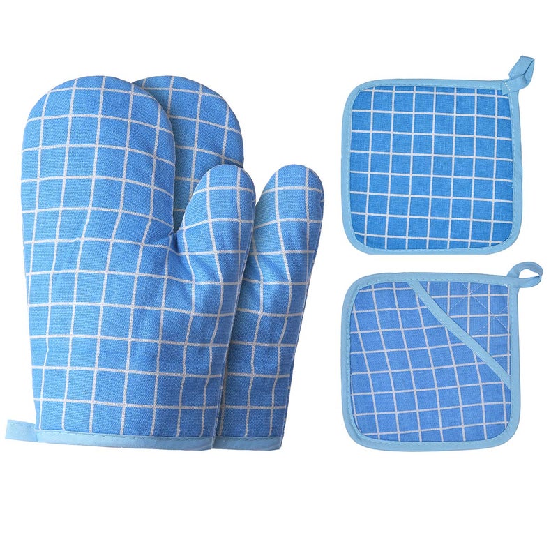 Win Change Oven Mitts and Potholders BBQ Gloves-Oven Mitts and Pot Holders with Recycled Infill Silicone Non-Slip Cooking Gloves for Cooking Baking Grilling (4-Piece Set,Blue) - Image 1